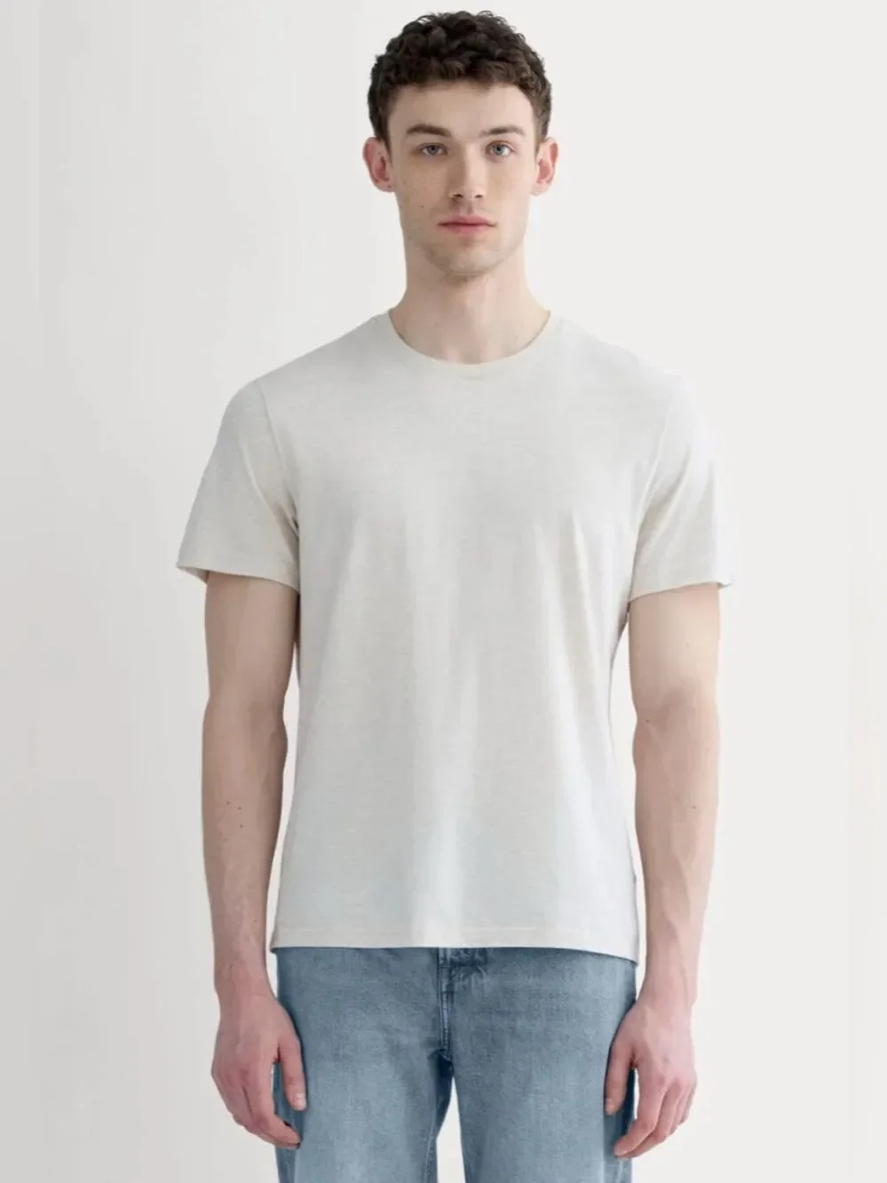 New Everlane THE ESSENTIAL ORGANIC CREW in HEATHERED OAT Size M - Picture 1 of 11